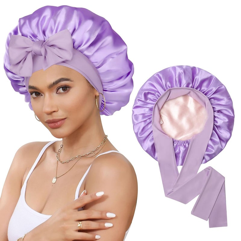 CHLINS Satin Bonnet Silk Bonnet for Sleeping Silk Sleep Cap Double Layer Hair Bonnet with Elastic Tie Band for Curly Hair Night Cap - Image 1